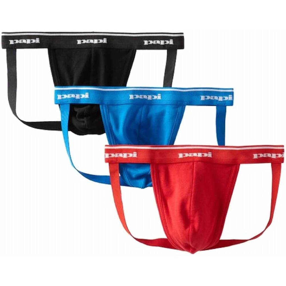 NEW PAPI men's cotton jockstrap briefs - 3 pack in red / black / blue